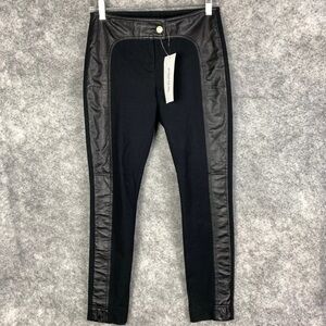 Like New St John Black Skinny Leggings with Leather Sides and Ponte Knit- (S)
